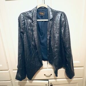 Buckley Tailors Women's Size 10 Sequined Blazer Jacket Silver Metallic Draped